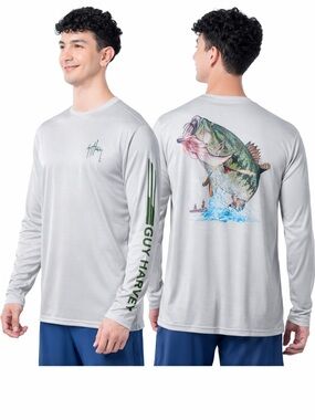 NWT Guy Harvey Long Sleeve Tee Performance Sun Protection Crew Titan Bass XL